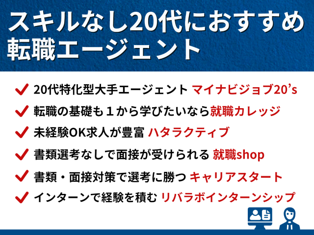 スキルなし20代におすすめの転職エージェント5個